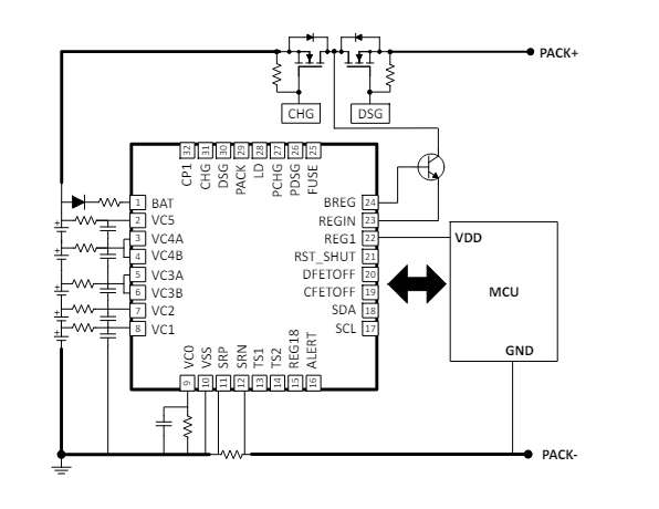 Schéma - Texas Instruments Moniteur de batterie à 3 à 5 cellules en série BQ76922